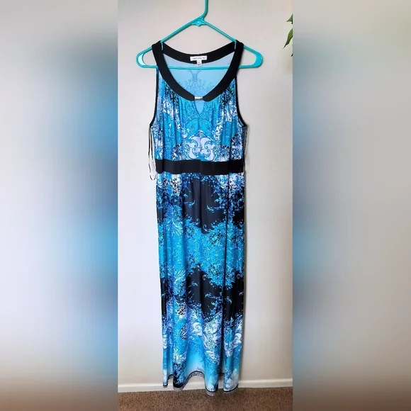 JohnPaulRichard | Dresses | John Paul Richard Maxi Dress Womens L Floral Blue  Black Summer Ocean Boho | Poshmark